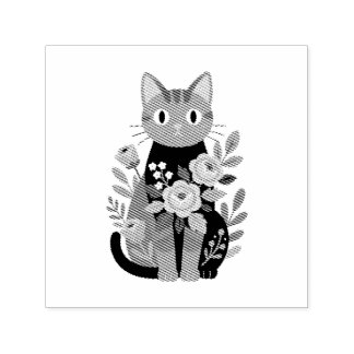 Lila florale Katzenillustration Permastempel