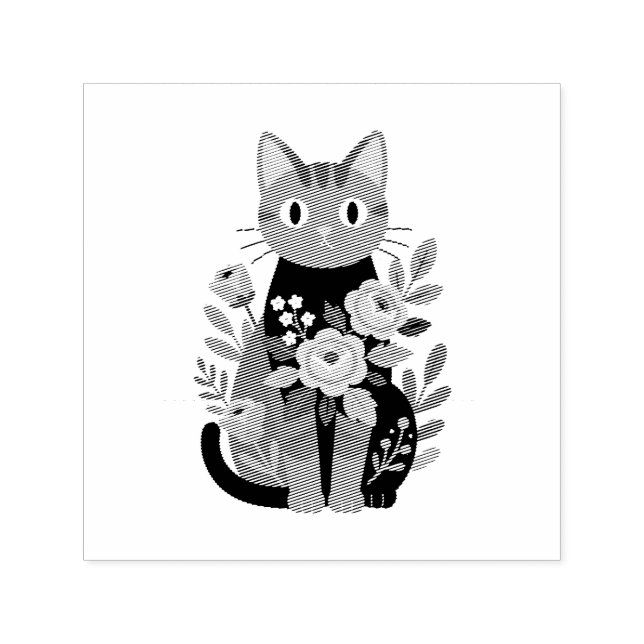 Lila florale Katzenillustration  Permastempel (Design)