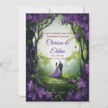 Lila florale Märchen Hochzeitseinladung