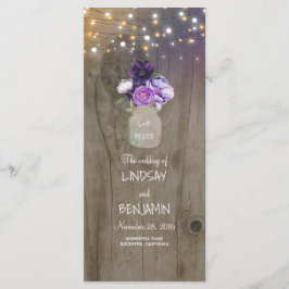 Lila florale Mason Jar Rustic Hochzeitsprogramme Programm