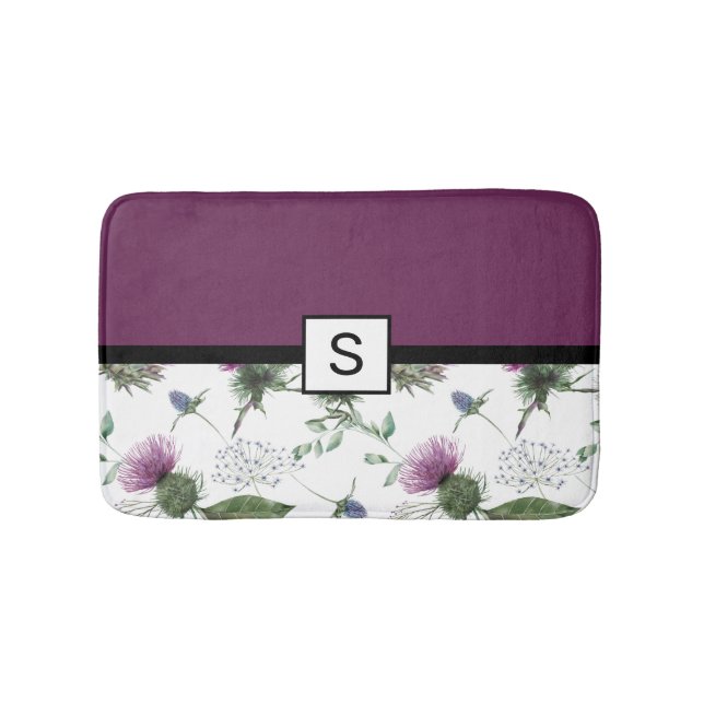 Lila florale Monogramm Badematte (Vorderseite)
