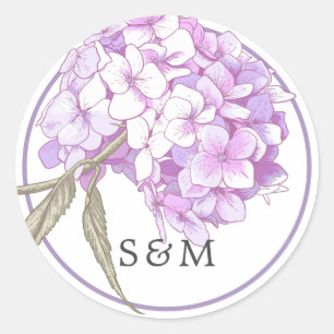 Lila florale Monogramm-Hochzeitseinladung Runder Aufkleber