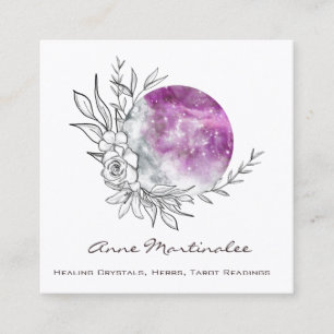 Lila florale Moon Square Business Card Quadratische Visitenkarte