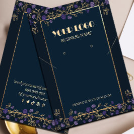 Lila florale Navy Blue und Gold Neckleckling Earri Visitenkarte