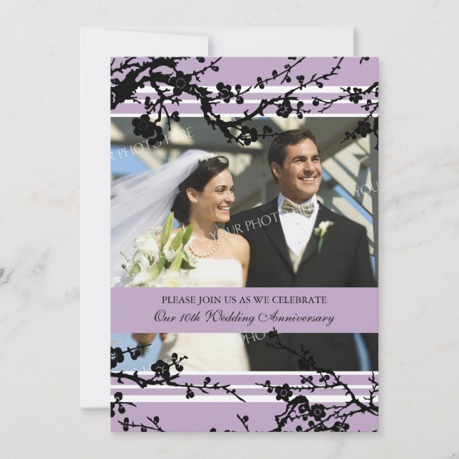Lila florale Party Einladung zum 10. Jubiläum (Vorderseite)