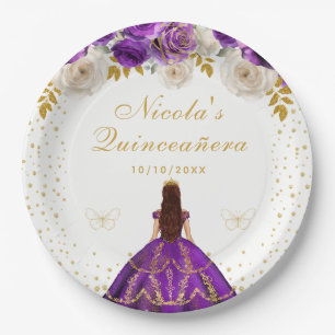 Lila Florale Prinzessin Quinceañera Pappteller