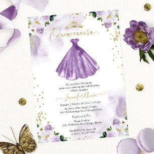 Lila Florale Quinceanera-Einladung Zweisprachig Einladung