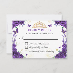 Lila florale Quinceñera Butterfells RSVP-Karte RSVP Karte