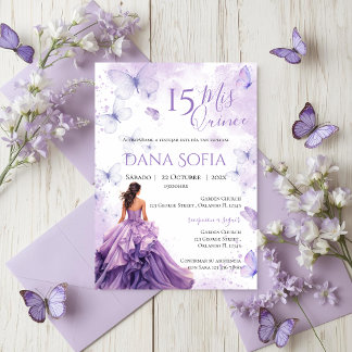 Lila Florale Quincenera-Einladung Spanisch Einladung