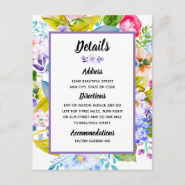 Lila florale romantische Hochzeitdetails Begleitkarte