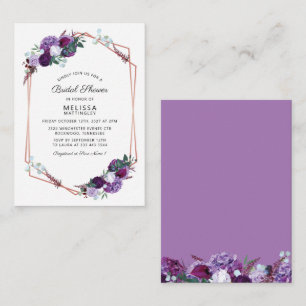 Lila florale Rose Gold Frame Brautparty Budget Mitteilungskarte