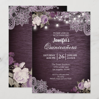 Lila florale Rustikale Quinceanera Einladung