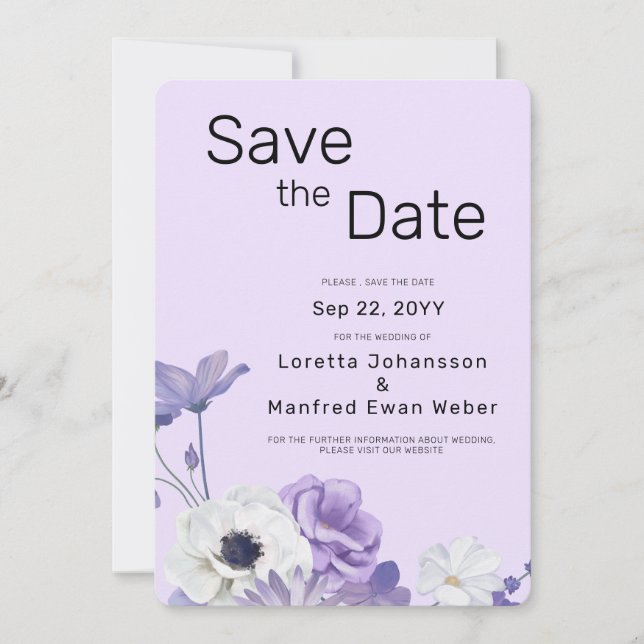 Lila florale Save the Date Einladung (Vorderseite)