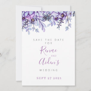 Lila florale Save the Date-Karte Date