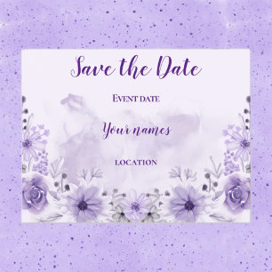 Lila florale Save-the-Date-Postkarte Postkarte