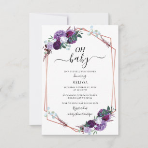 Lila florale Schrift geometrische Babyparty Mitteilungskarte