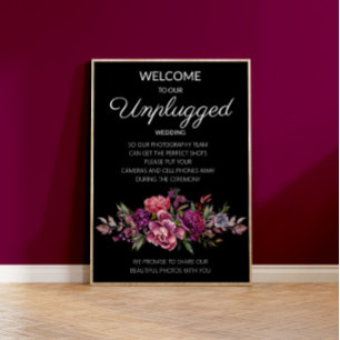 Lila Florale Schwarze Botanische Unplugged-Hochzei Poster