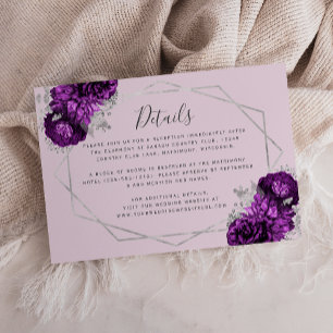 Lila Florale Silber Lavendel Hochzeitsdetails Begleitkarte