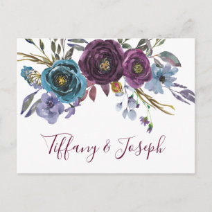 Lila Florale Wasserfarbe Elegante Hochzeits-RSVP Einladungspostkarte