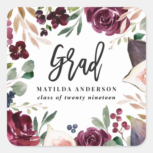Lila floraler Abschluss Quadratischer Aufkleber (Vorderseite)