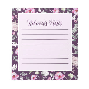 Lila floraler Editor Notizblock