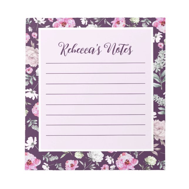 Lila floraler Editor Notizblock (Vorderseite)