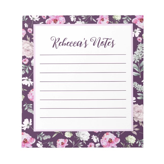 Lila floraler Editor Notizblock (Vorderseite)