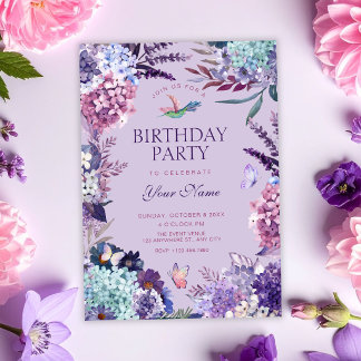 Lila floraler Geburtstag Einladung
