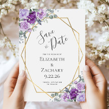 Lila floraler Goldrahmen Save the Date