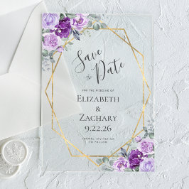 Lila floraler Goldrahmen Save the Date Acryleinladungen
