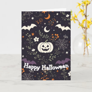 Lila floraler Halloween-Kürbis Karte