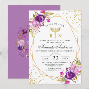 Lila floraler Moderner Abschluss der Krankenpflege Einladung