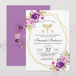 Lila floraler Moderner Abschluss der Krankenpflege Einladung