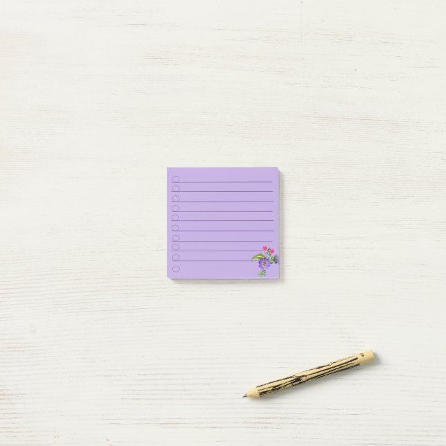 Lila floraler Post-it-Hinweis Post-it Klebezettel (Auf Schreibtisch)