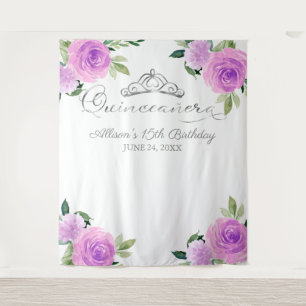 Lila floraler Quinceanera Hintergrund Wandteppich