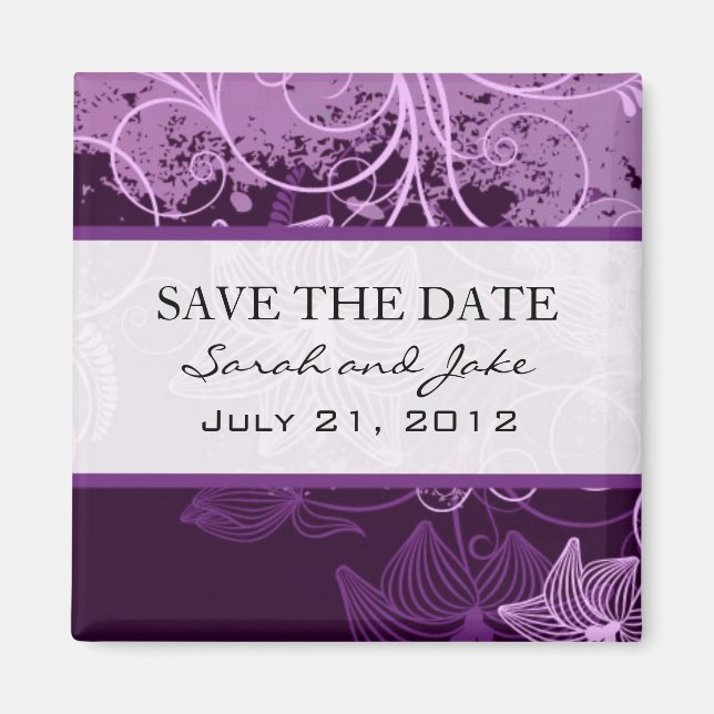 Lila floraler Save the Date Kühlschrankmagnet Magnet (Vorne)