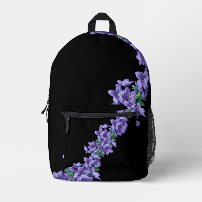 Lila floraler Schwarzer Rucksack (Vorderseite)