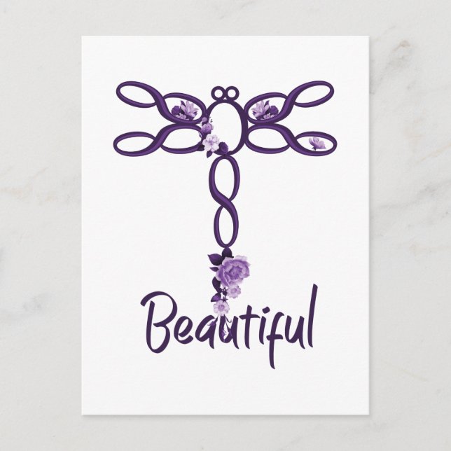 Lila florales "Beautiful Dragonfly Design" Postkarte (Vorderseite)