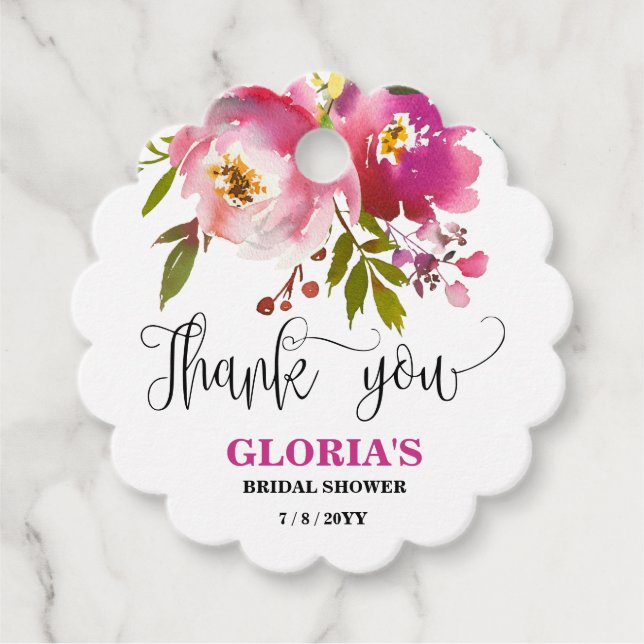 Lila florales Brautparty Vorzugstriche Geschenkanhänger (Vorderseite)