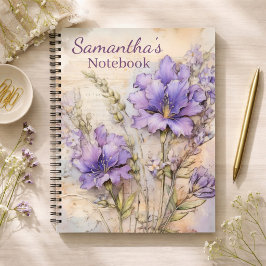 Lila Florales Cottagecore Personalisiert Notizbuch