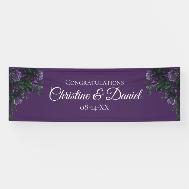 Lila florales Elegant Hochzeitgotik Banner (Horizontal)