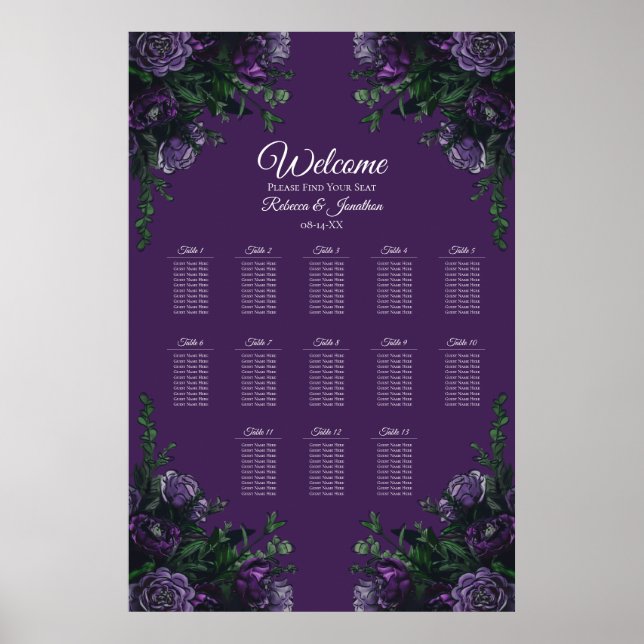 Lila florales Elegant Hochzeitgotik Poster (Vorne)