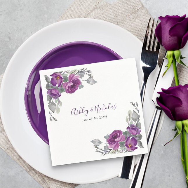 Lila florales Elegantes Botanisches Hochzeitsfest  Serviette (Elegant purple floral napkins from my Plush Purple Wedding Collection )