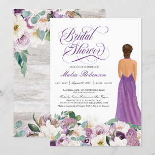 Lila florales Elegantes Hochzeitssorgen Brautparty Einladung