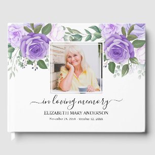Lila florales Foto Beileid Beerdigung Wasserfarbe Gästebuch