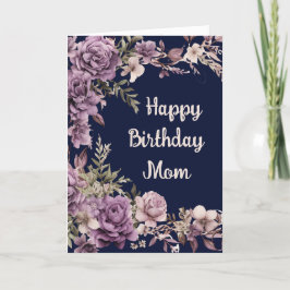 Lila florales Happy Birthday Wünsche für Mama 2 Dankeskarte