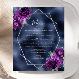 Lila florales Hochzeitsmenü für Navy Foil