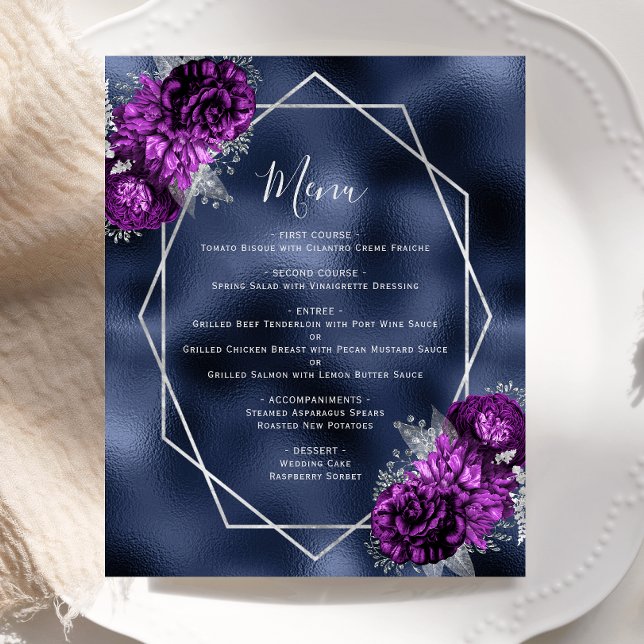 Lila florales Hochzeitsmenü für Navy Foil (Von Creator hochgeladen)