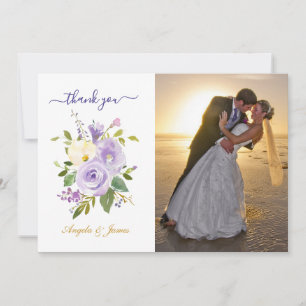 Lila florales Hochzeitsszenario mit Wasserfarbe Fo Dankeskarte
