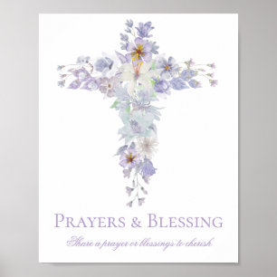 Lila Florales Kreuz Tauf Begrüßungsposter Poster